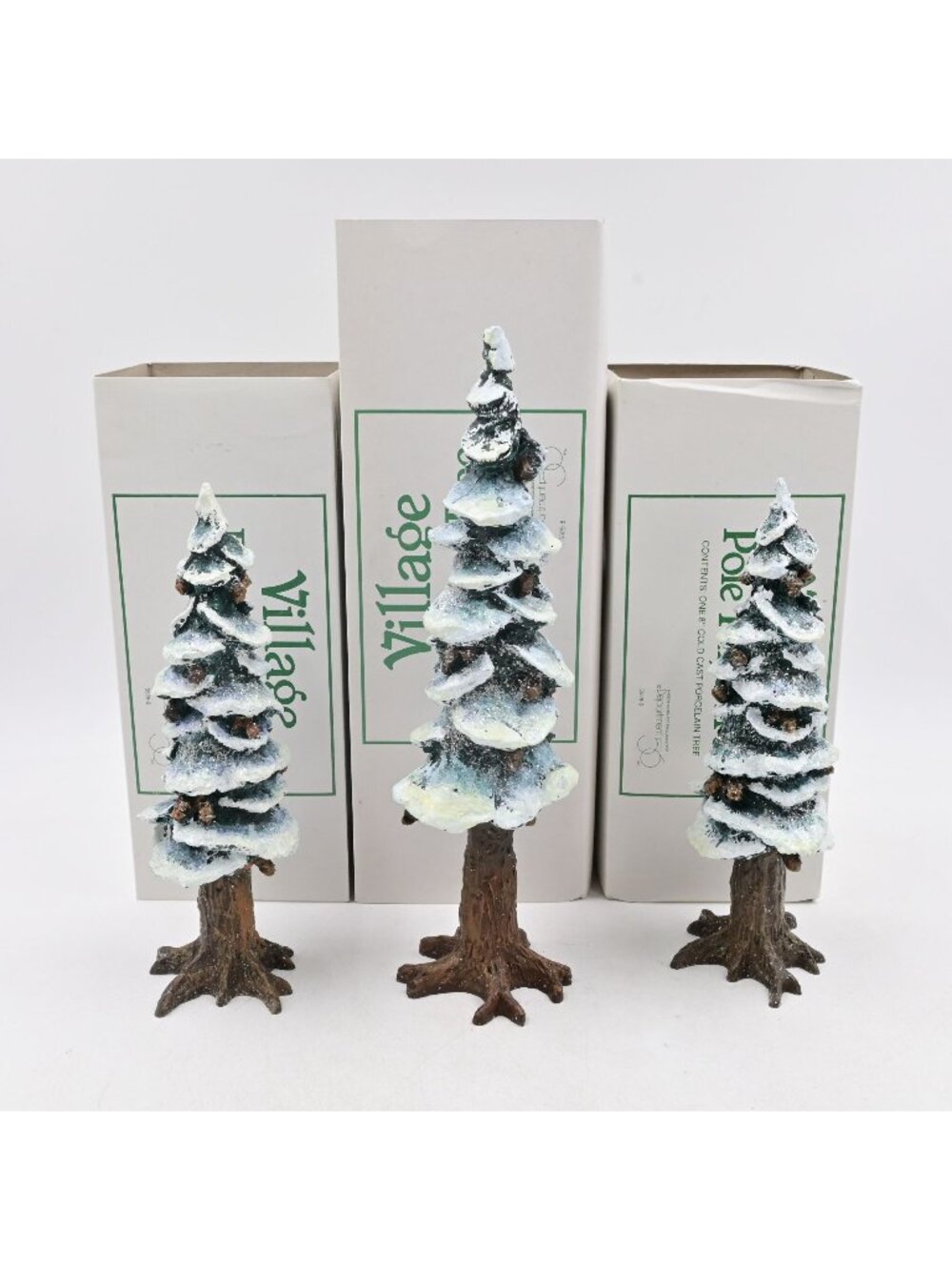 Department 56 Heritage Village Pole Pine Tree Porcelain Decor Set of 3 Boxed